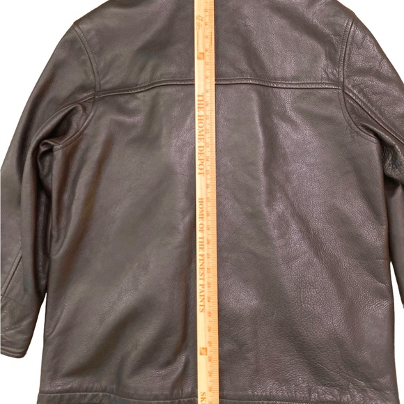 Vintage 90s Normcore J.Crew Brown Heavy Leather wool lined coat - Picture 7 of 8